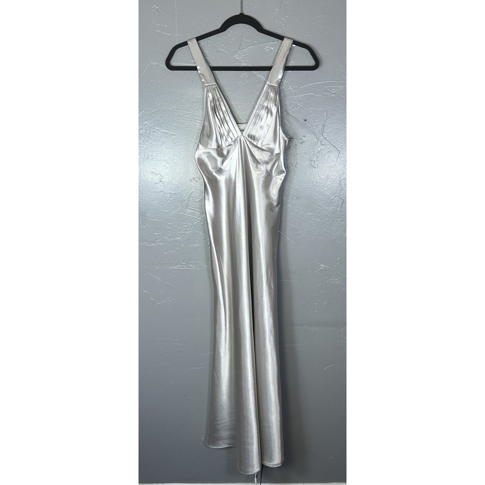 Blush Pink Frederick's of Hollywood Satin Long Gown sz Small Pleated Bodice Sexy